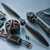 Illustration of drone propeller, motor and frame components