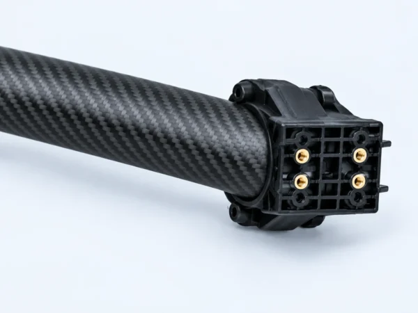 Close view of the opposite end mounting interface on a carbon-fibre folding arm