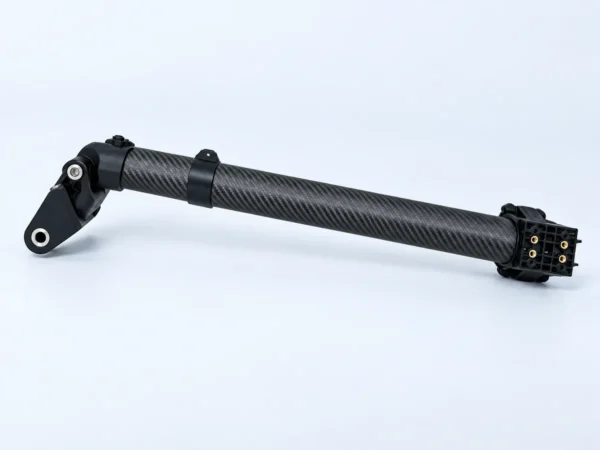 Angled full view of folding drone arm reference showing tube, fixing collar and end fittings