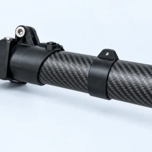 Detailed angled view of the folding joint and carbon-fibre tube on a drone arm reference